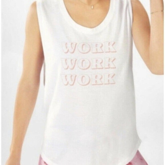 FABLETICS Janis Muscle Tank Work Work Work Tee Small White Athletic Graphic - Picture 1 of 7